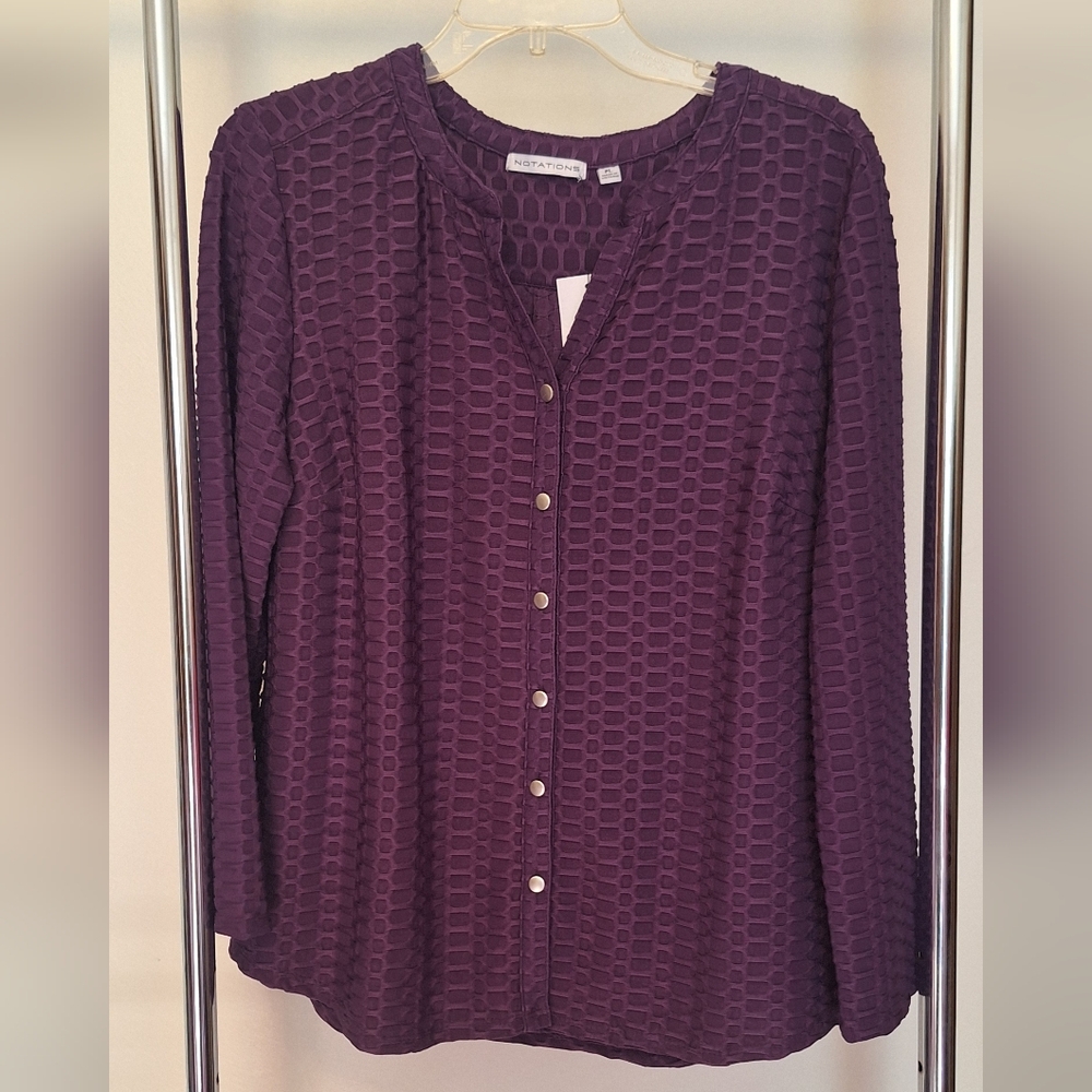 NWT NOTATIONS LONGSLEEVE PURPLE BLOUSE SIZE PL